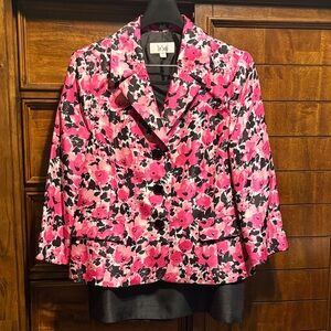 Le Suit Women's Vibrant Pink and Black Floral Skirt Set